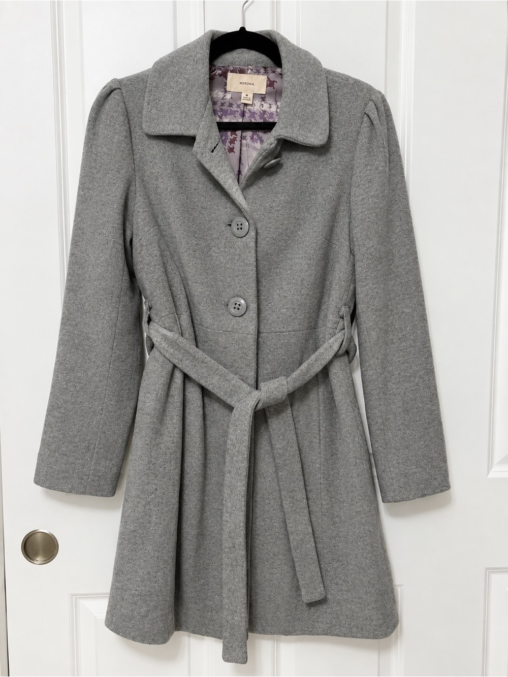 Gray Belted Wool Blend Fall Winter Pea Coat Trench Jacket - LIKE NEW - Size M